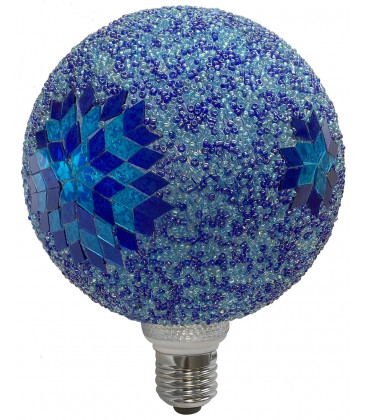 2601280-AZ LAMPARA GLOBO LED ABALORIOS AZUL 3W E27