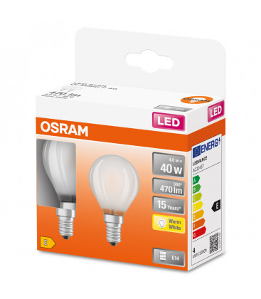 132894 2u LAMPARA ESFERICA FIL LED MATE E14 4W 2700K RETROFIT OSRAM