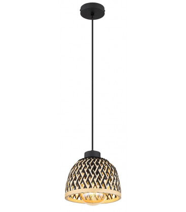 15767H2 LAMPARA COLGANTE 1xE27 LED 15W 230V Ø200mm BAMBU NATURAL NEGRO COLLY GLOBO