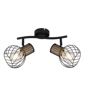 54012-2s REGLETA METAL NEGRO Y COLOR MADERA 2XE27 40W LUISE GLOBO