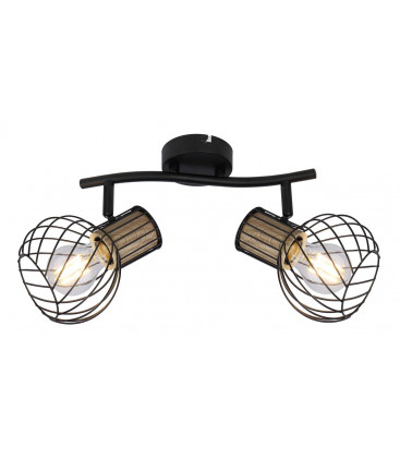 54012-2s REGLETA METAL NEGRO Y COLOR MADERA 2XE27 40W LUISE GLOBO