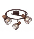 54817-3 REGLETA METAL COLOR OXIDO Y MADERA 3XE27 40W ISABELLE GLOBO