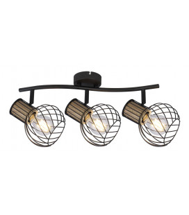 54012-3ds REGLETA METAL NEGRO Y COLOR MADERA 3XE27 40W LUISE GLOBO