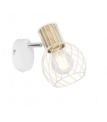 54012-1 FOCO METAL BLANCO Y COLOR MADERA 1XE27 40W LUISE GLOBO