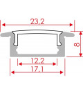 54123 2m PERFIL ALUM EMPOTRAR 12,5mm SIN DIFUSOR