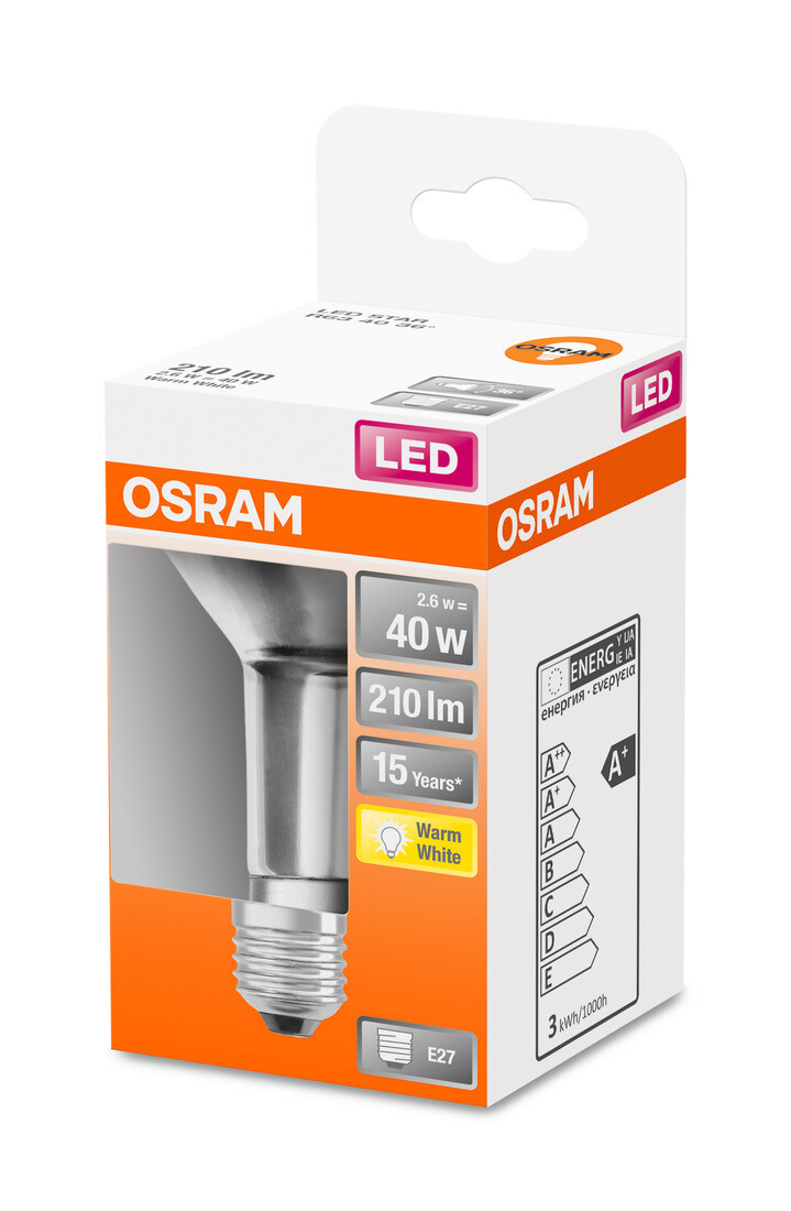 125964 LAMPARA R63 LED 2,6W E27 2700K 36° STAR OSRAM