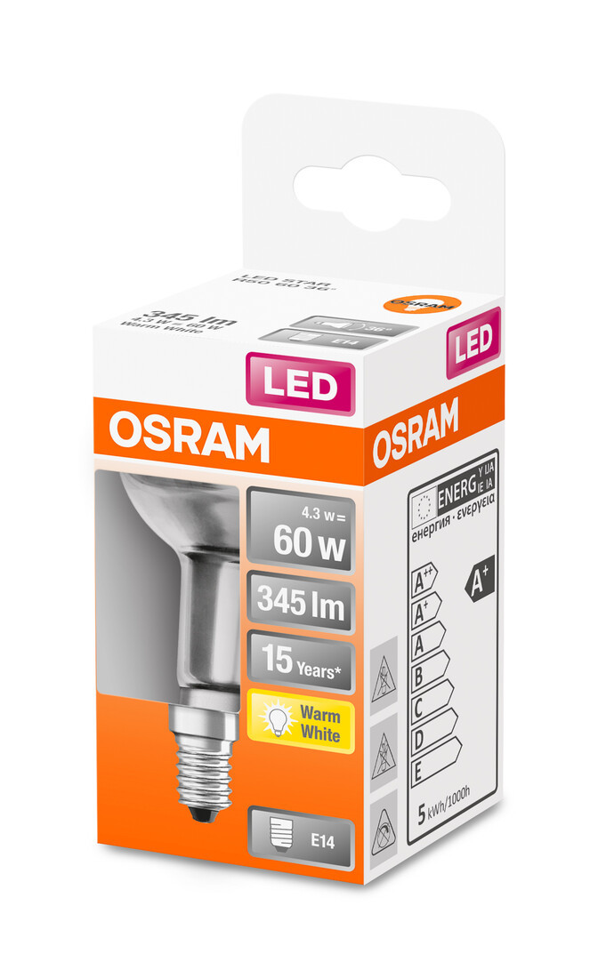 126022 LAMPARA R50 LED 4,3W E14 2700K 36° STAR OSRAM