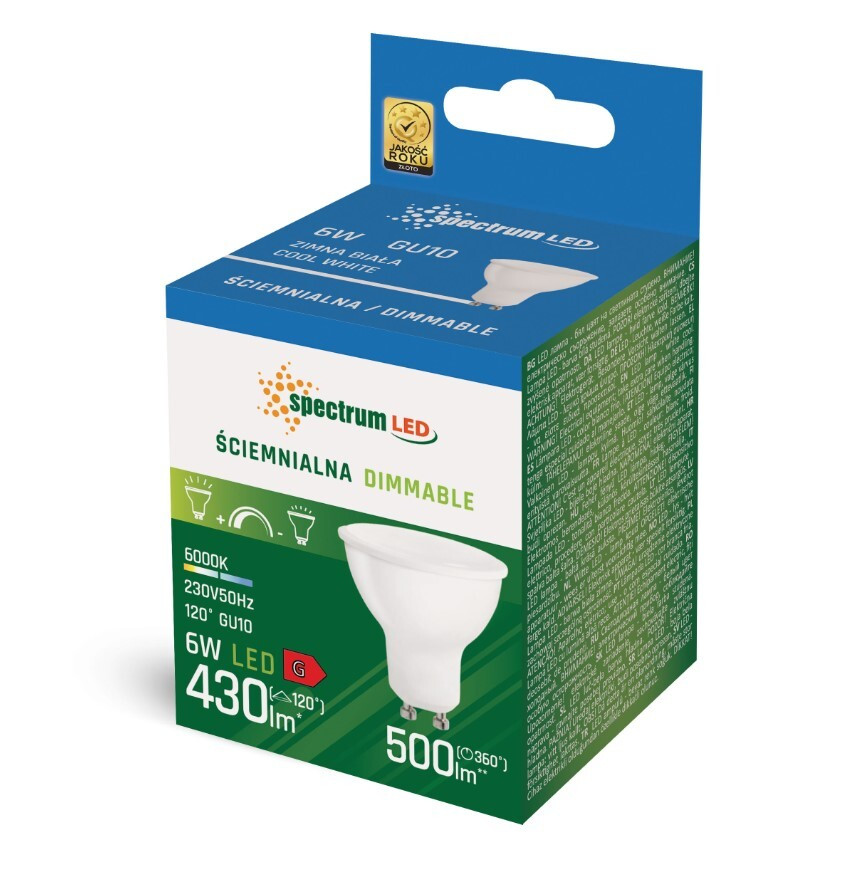 WOJ+14386 LAMPARA LED GU10 6W 6000K 500Lm 120º REGULABLE SPECTRUM