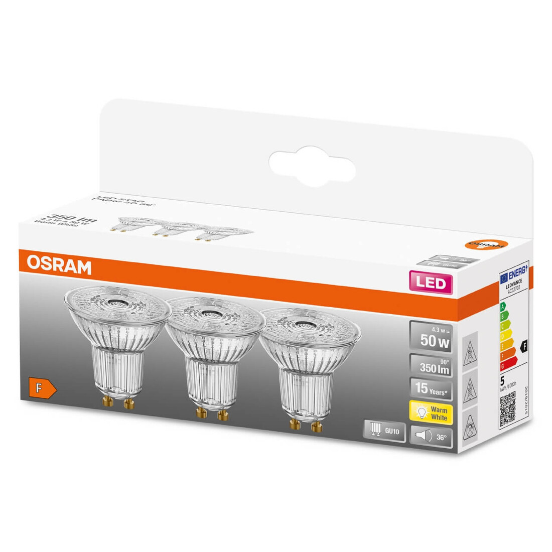 452527 3u LAMPARA PAR16 LED GU10 4,3W 2700K 36° STAR OSRAM