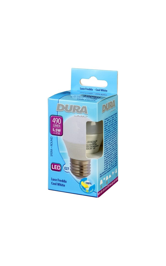 S407CB LAMPARA ESFERICA LED E27 5,5W 6500K DURALAM