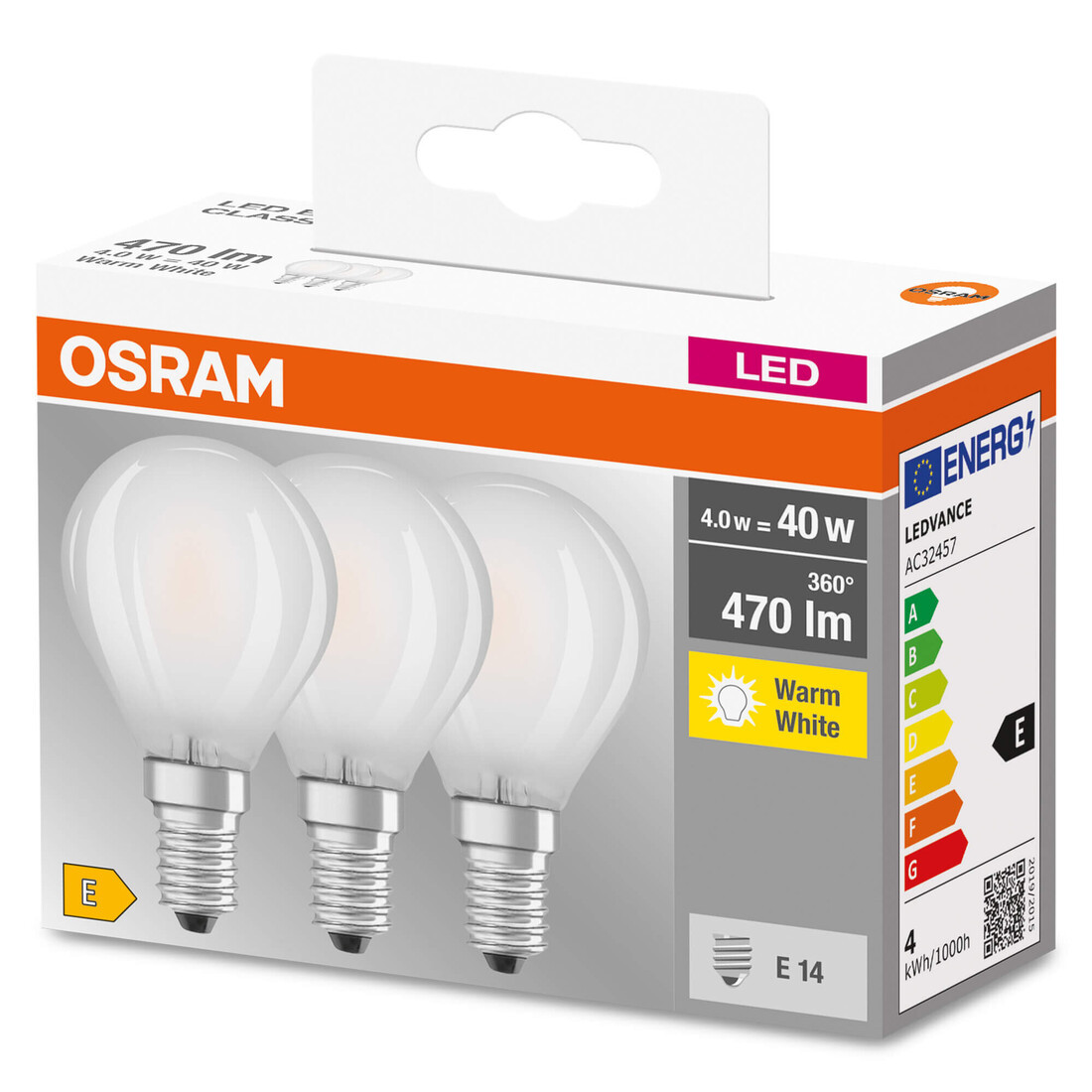 592599 3u LAMPARA ESFERICA FIL LED MATE E14 5,5W 2700K BASE OSRAM