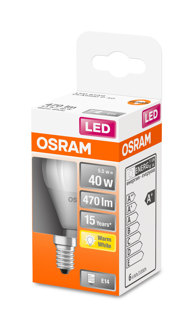 431096 LAMPARA ESFERICA LED E14 5,5W 2700K STAR OSRAM