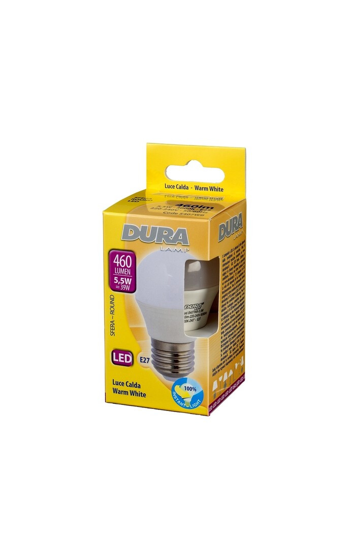 S407WB LAMPARA ESFERICA LED E27 5,5W 3000K DURALAM