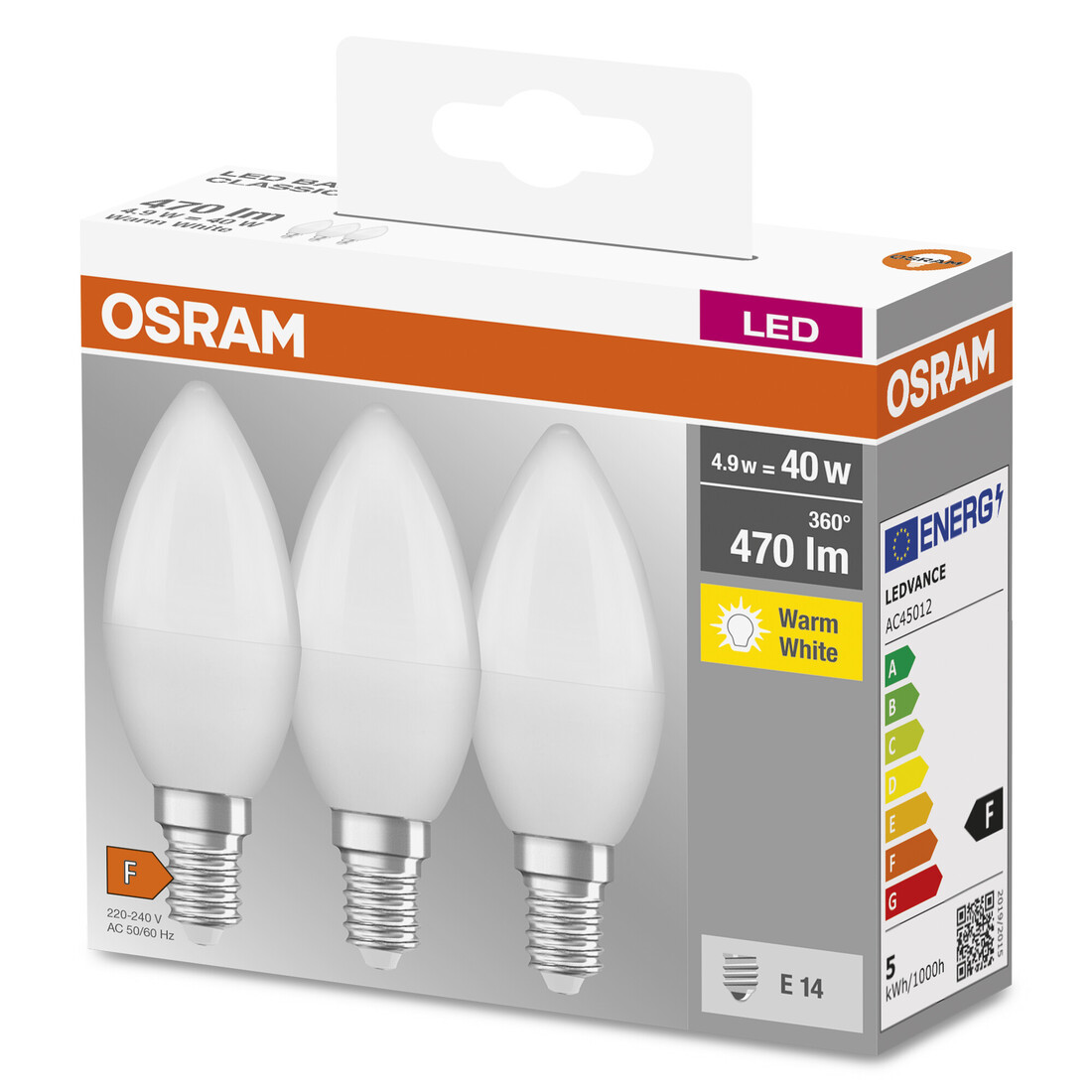 429680 3u LAMPARA VELA LED 4,9W E14 4000K BASE OSRAM