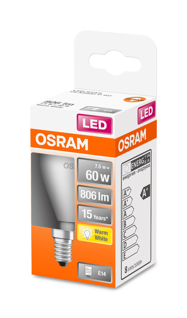 428522 LAMPARA ESFERICA LED E14 7,5W 2700K STAR OSRAM
