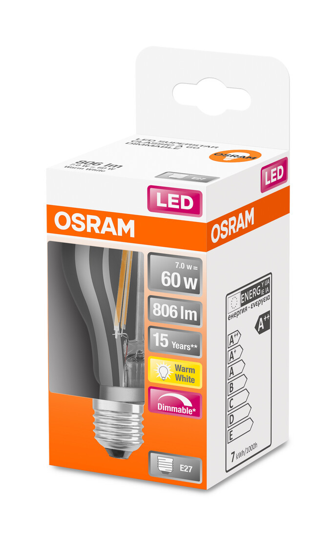 115958 LAMPARA STANDARD FIL LED REGULABLE E27 7W 2700K RETROFIT OSRAM