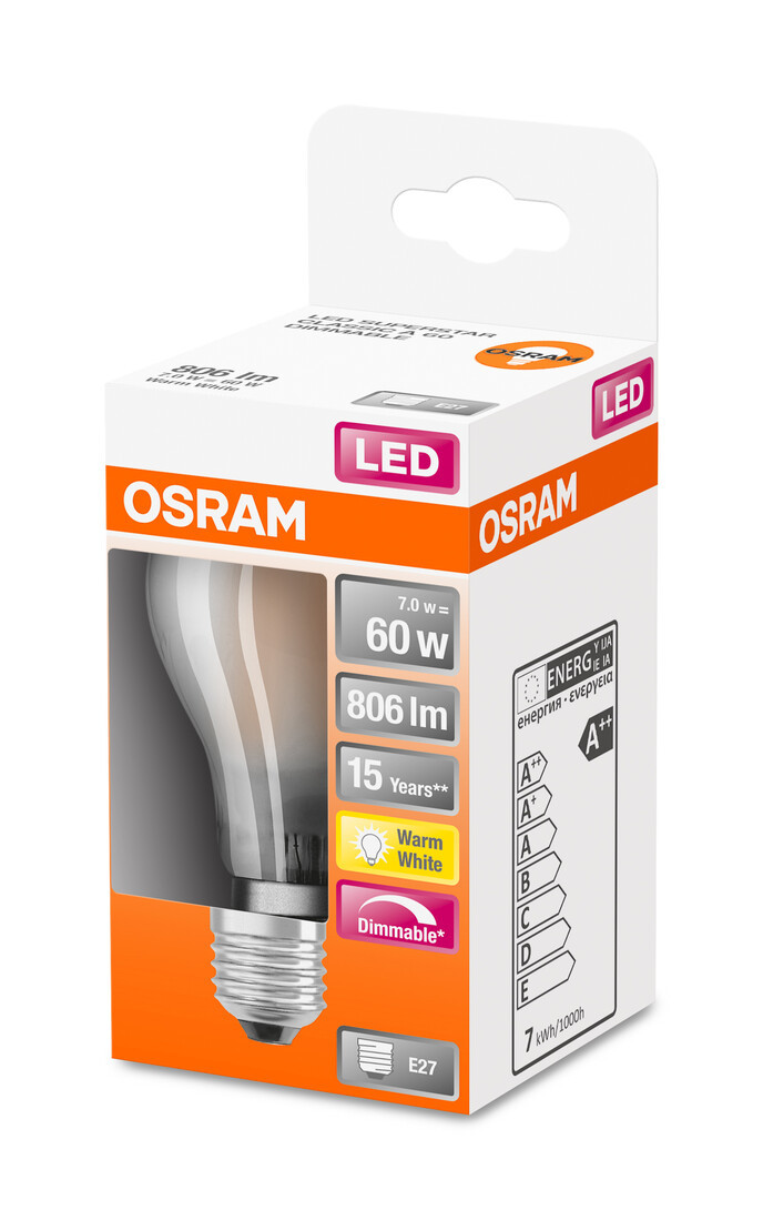 054240 LAMPARA STANDARD FIL LED MATE REGULABLE E27 7W 2700K RETROFIT OSRAM