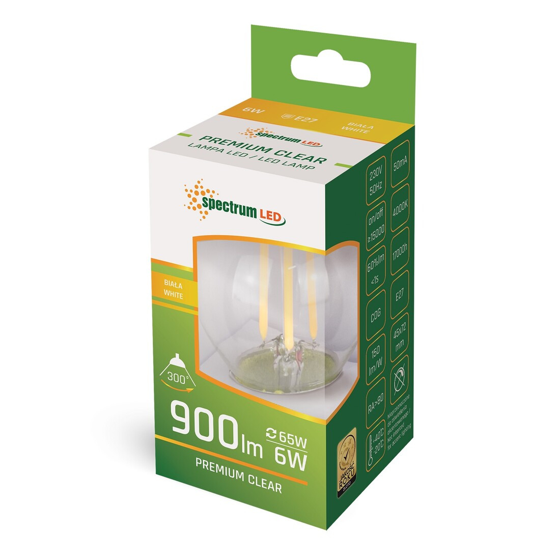 WOJ+14397 LAMPARA ESFERICA LED CRISTAL 6W E27 4000K SPECTRUM