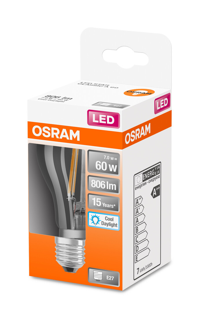 466036 LAMPARA STANDARD FIL LED E27 7W 6500K RETROFIT OSRAM