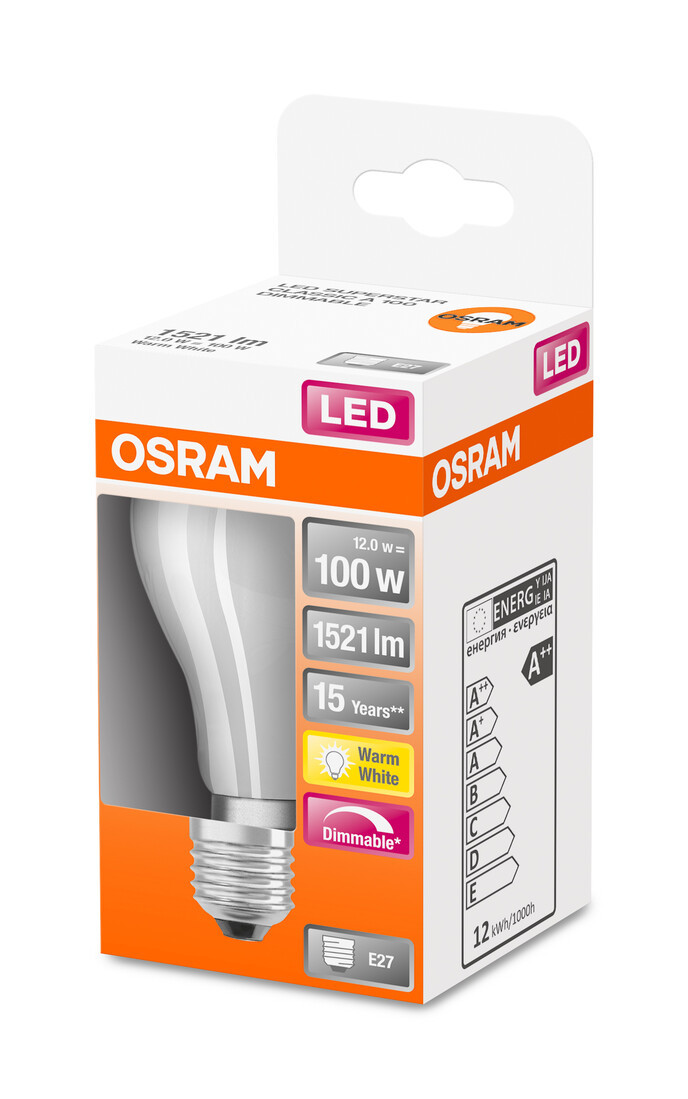 245860 LAMPARA STANDARD FIL LED MATE REGULABLE E27 12W 2700K RETROFIT OSRAM