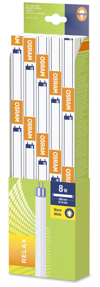 336961 TUBO FLUORESCENTE T5 8W 2700K 288mm OSRAM
