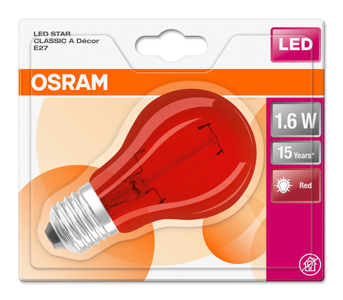 433946 LAMPARA STANDARD LED ROJA E27 2,5W STAR DECOR OSRAM