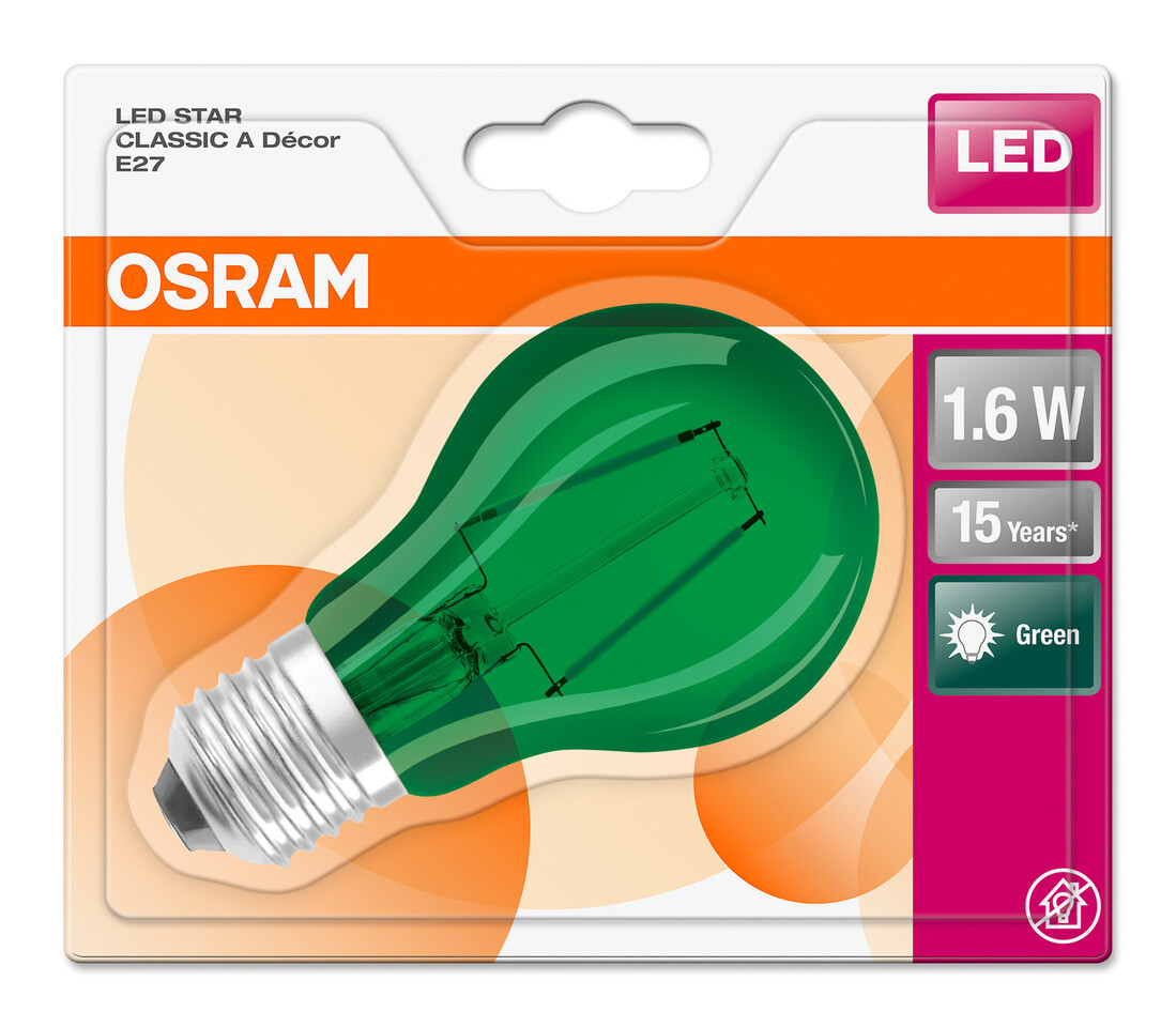 433984 LAMPARA STANDARD LED VERDE E27 2,5W STAR DECOR OSRAM