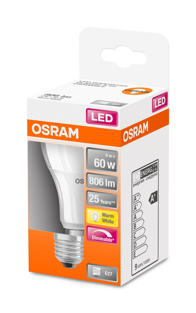 433861 LAMPARA STANDARD LED REGULABLE E27 9W 2700K SUPERSTAR OSRAM
