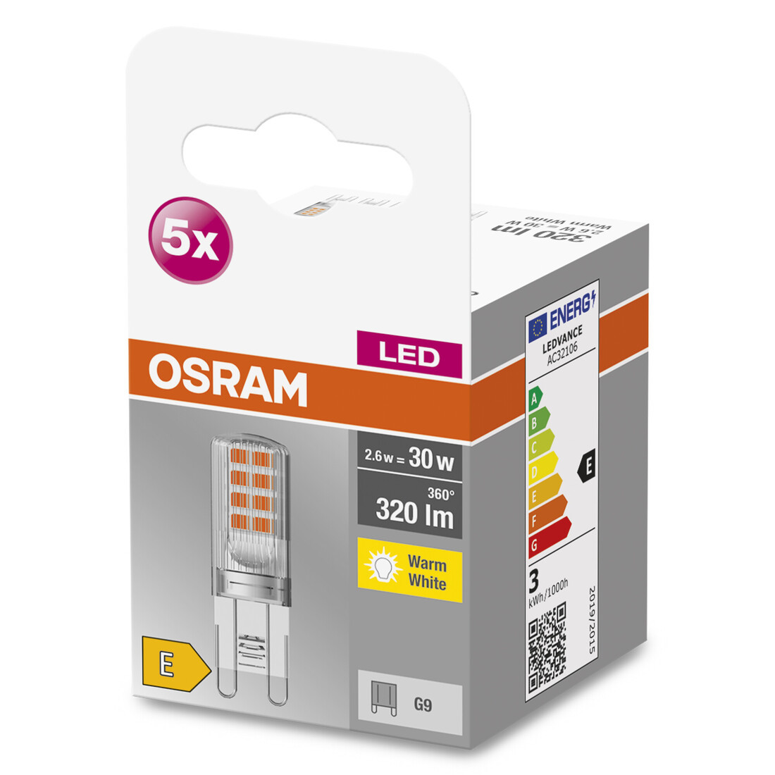 758063 5u LAMPARA LED G9 2,6W 2700K BASE OSRAM