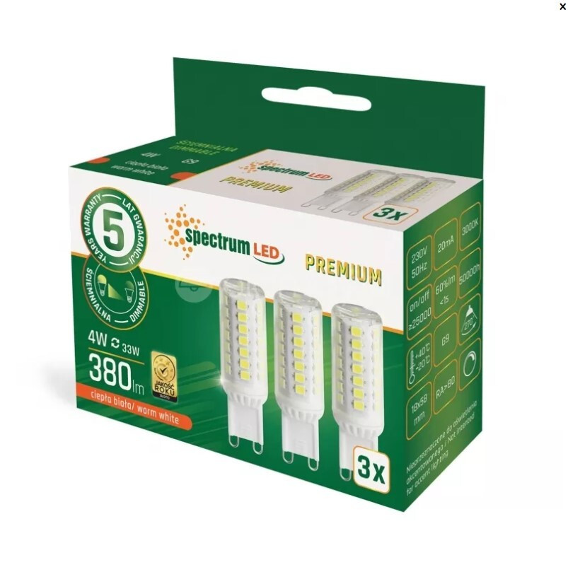 WOJ+14484 3x LAMPARA LED REGULABLE G9 4W 3000K SPECTRUM