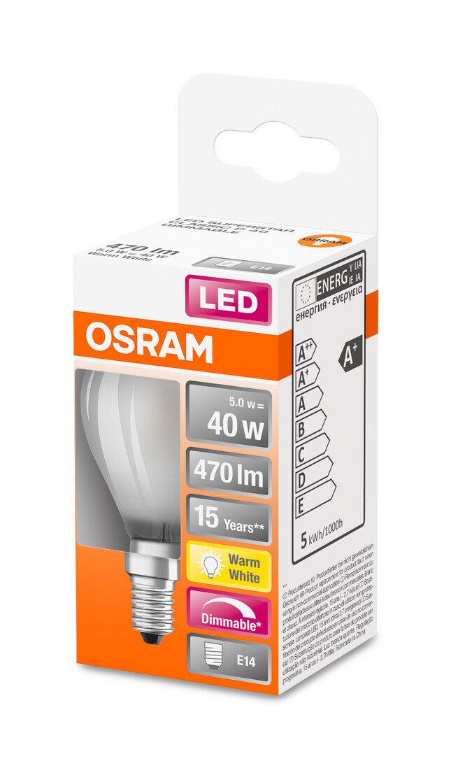 436923 LAMPARA ESFERICA FIL LED MATE REGULABLE E14 5W 2700K RETROFIT OSRAM