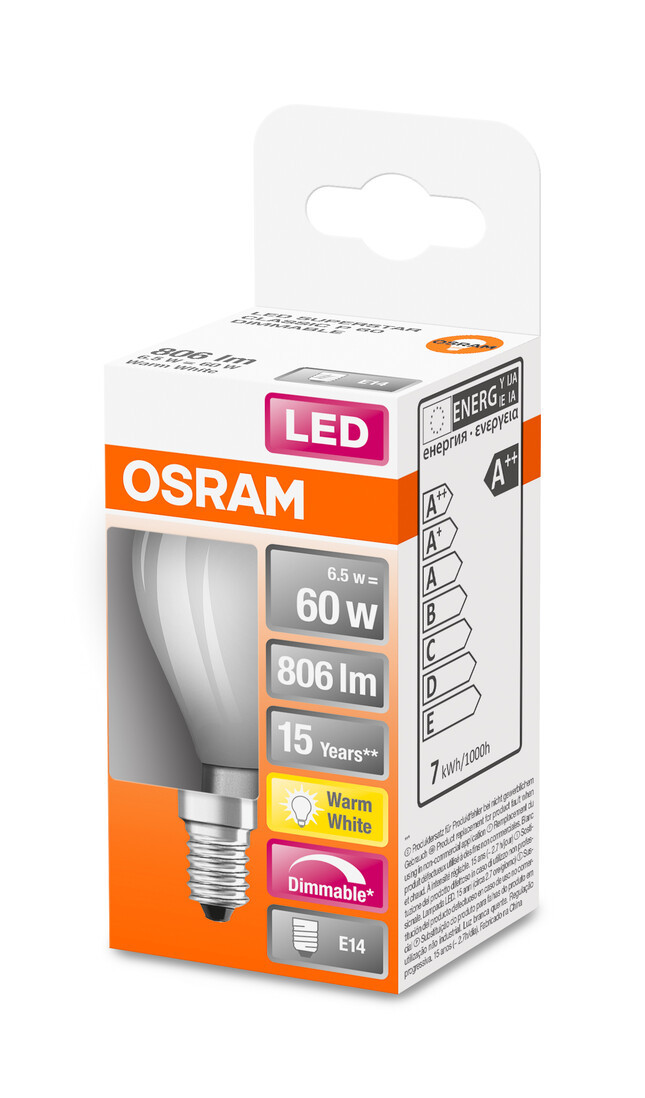 447837 LAMPARA ESFERICA FIL LED MATE REGULABLE E14 6,5W 2700K RETROFIT OSRAM