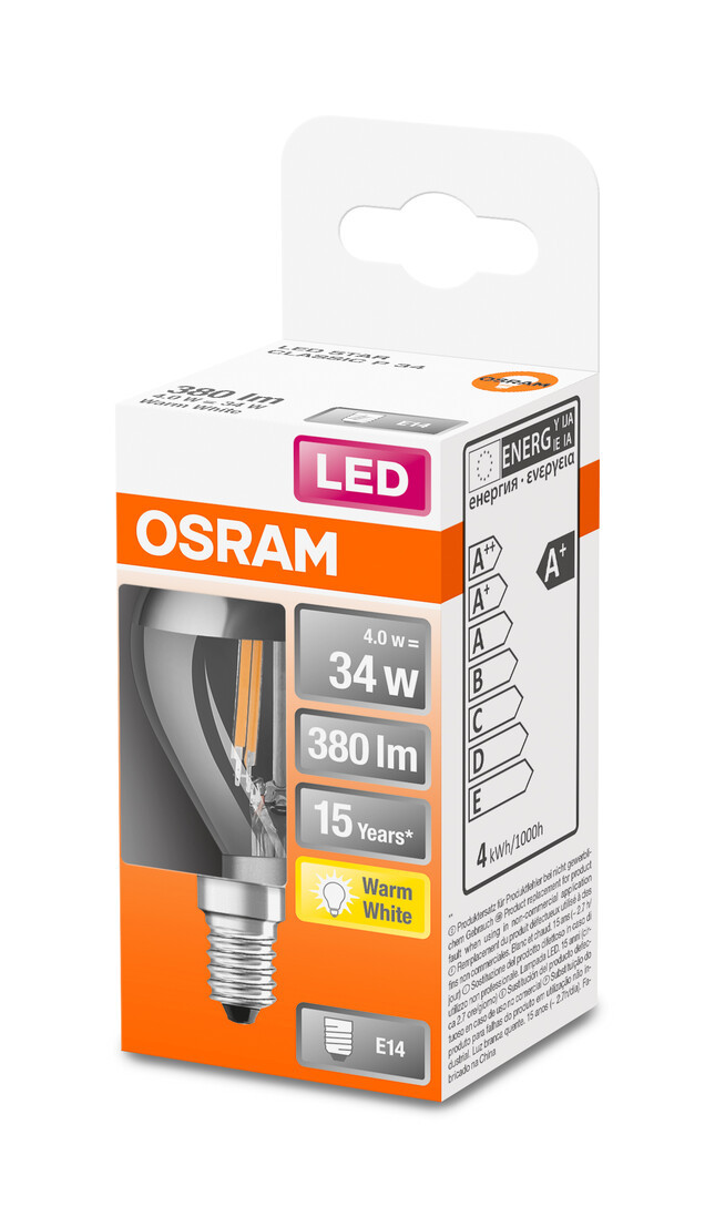 447134 LAMPARA ESFERICA PLATA FIL LED E14 4W 2700K RETROFIT MIRROR OSRAM