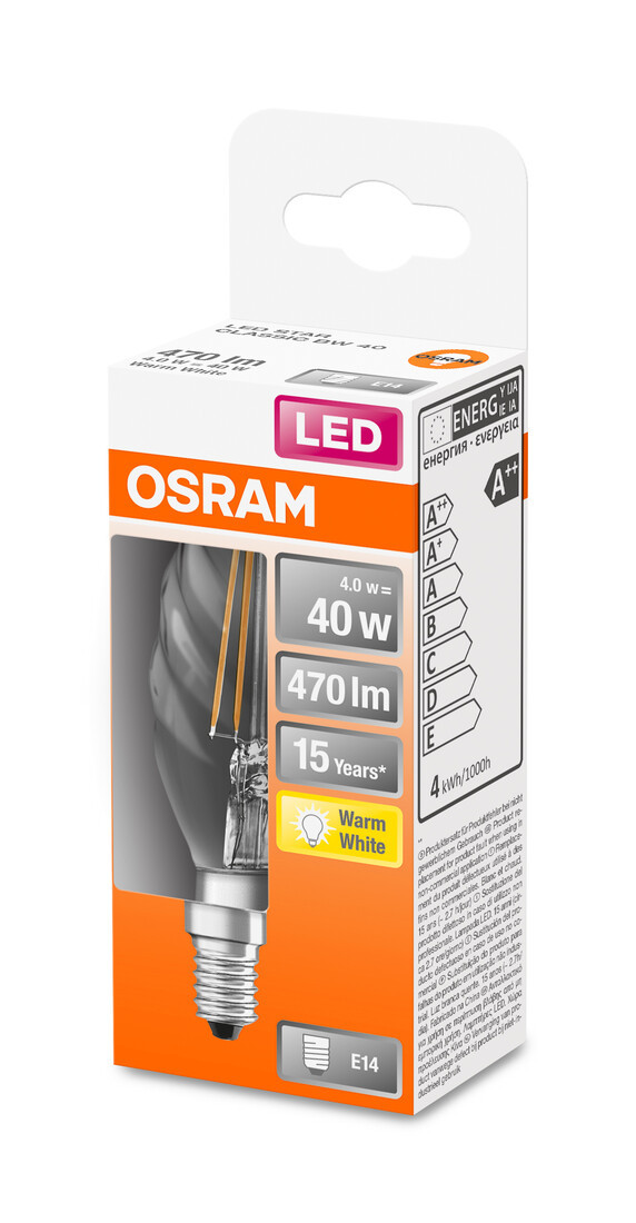 434202 LAMPARA VELA RIZADA FIL LED E14 4W 2700K RETROFIT OSRAM