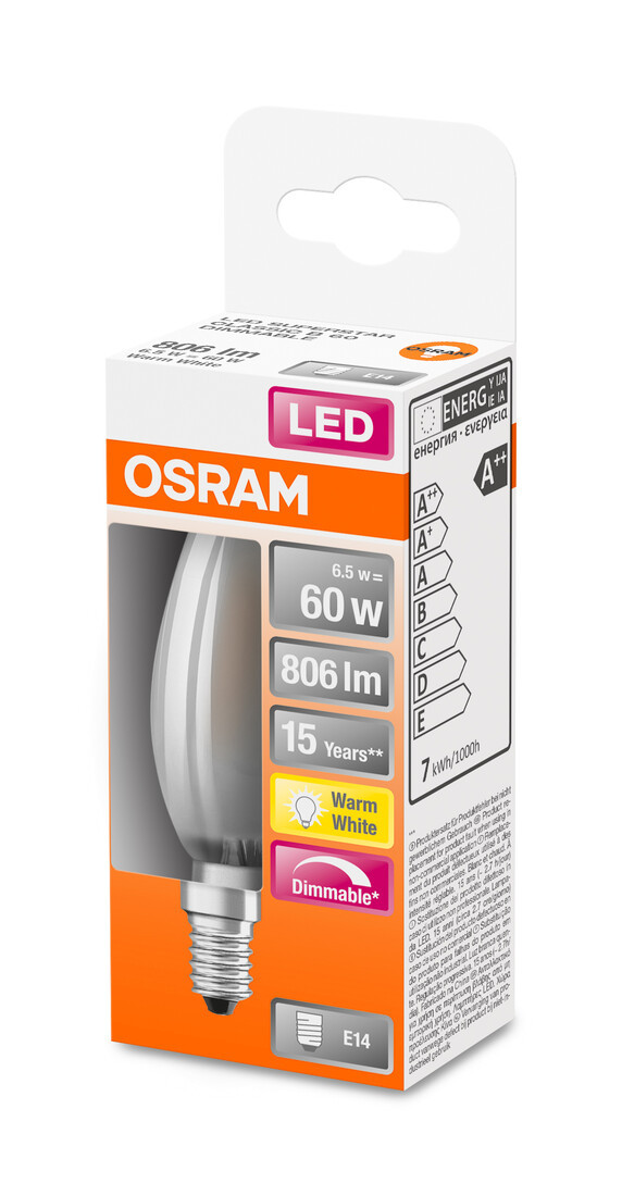 434486 LAMPARA VELA FIL LED MATE REGULABLE E14 6,5W 2700K RETROFIT OSRAM