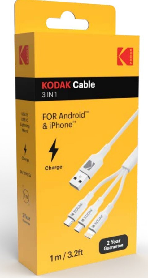 30425835 1m CABLE CONEXION CARGADOR 3 EN 1 5V 2A KODAK