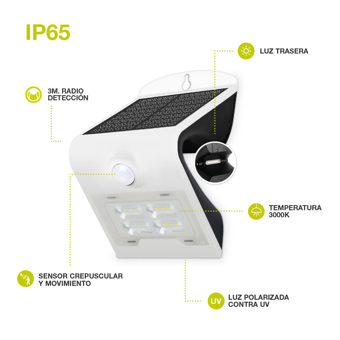 200210011 APLIQUE SOLAR LED LUKULU BLANCO CON SENSOR MOV 4W IP65 6000K GSC