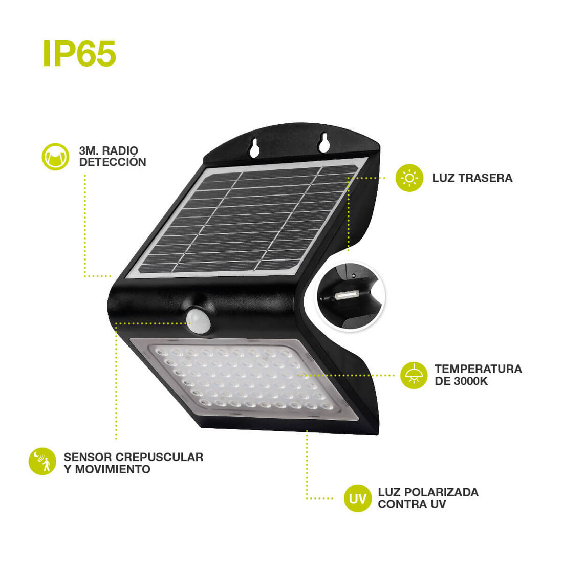 200210013 APLIQUE SOLAR LED LUKULU NEGRO CON SENSOR MOV 4W IP65 6000K GSC