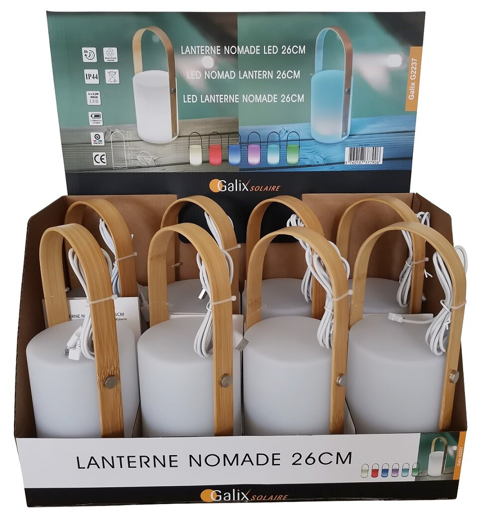 G2237 LAMPARA SOLAR RGB RECARGABLE C/ASA BAMBU GALIX