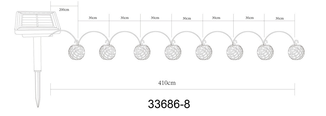 33686-8 GUIRNALDA SOLAR PLASTICO NEGRO 98XLED 4,1m 1700K IP44