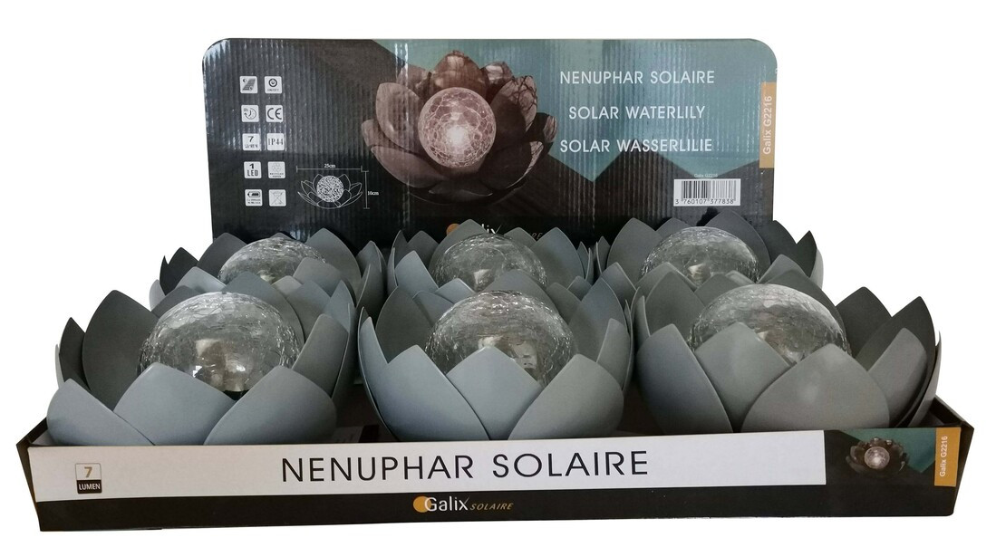 G2216 NENUFAR SOLAR DECORATIVO FRIO METAL+VIDRIO 25cm GALIX