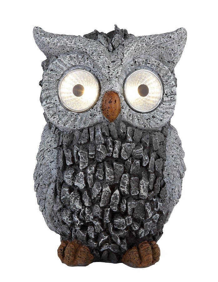 33204 LUZ SOLAR DECORATIVA LED BUHO GRIS 2x0,06W 3V 3000K IP44 GLOBO
