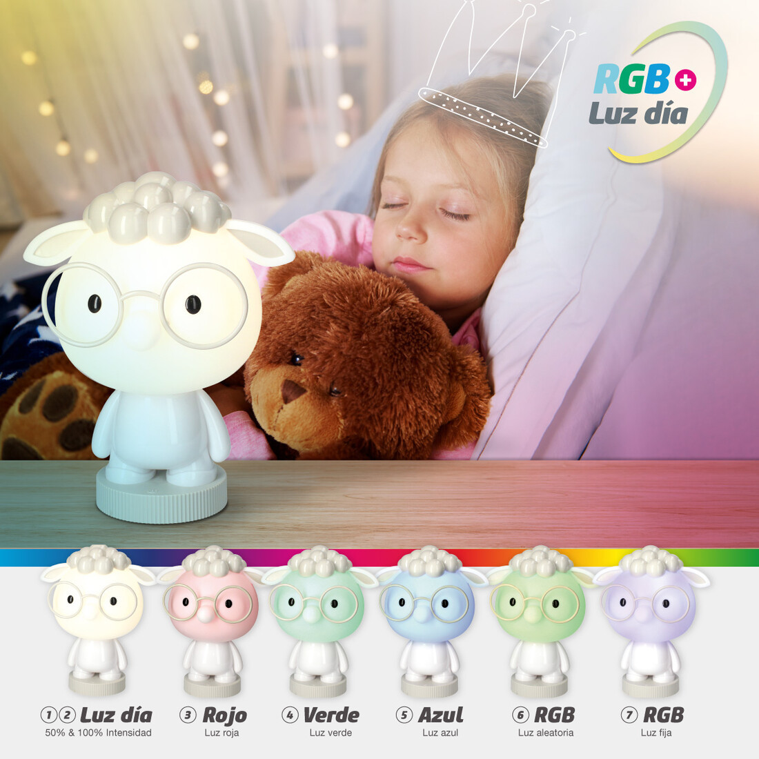 202800006 LAMPARA LED INFANTIL OVEJITA RGB + LUZ DIA RECARGABLE BLANCO 2,5W GSC