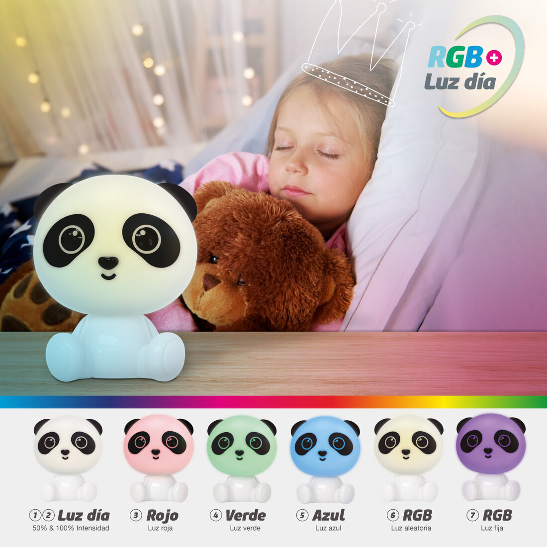 202800007 LAMPARA LED INFANTIL PANDA RGB + LUZ DIA RECARGABLE BLANCO 2,5W GSC