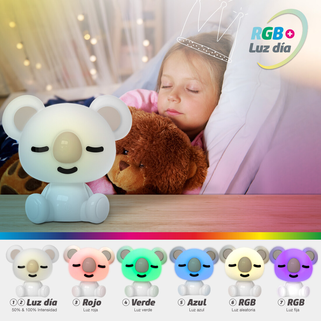 202800008 LAMPARA LED INFANTIL KOALA RGB + LUZ DIA RECARGABLE BLANCO 2,5W GSC