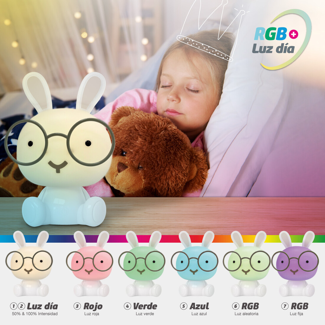202800009 LAMPARA LED INFANTIL CONEJITO RGB + LUZ DIA RECARGABLE BLANCO 2,5W GSC