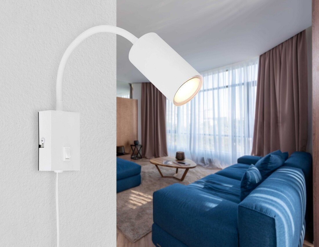 57911WW APLIQUE DE PARED PLASTICO Y METAL BLANCO 1XGU10 25W ROBBY GLOBO