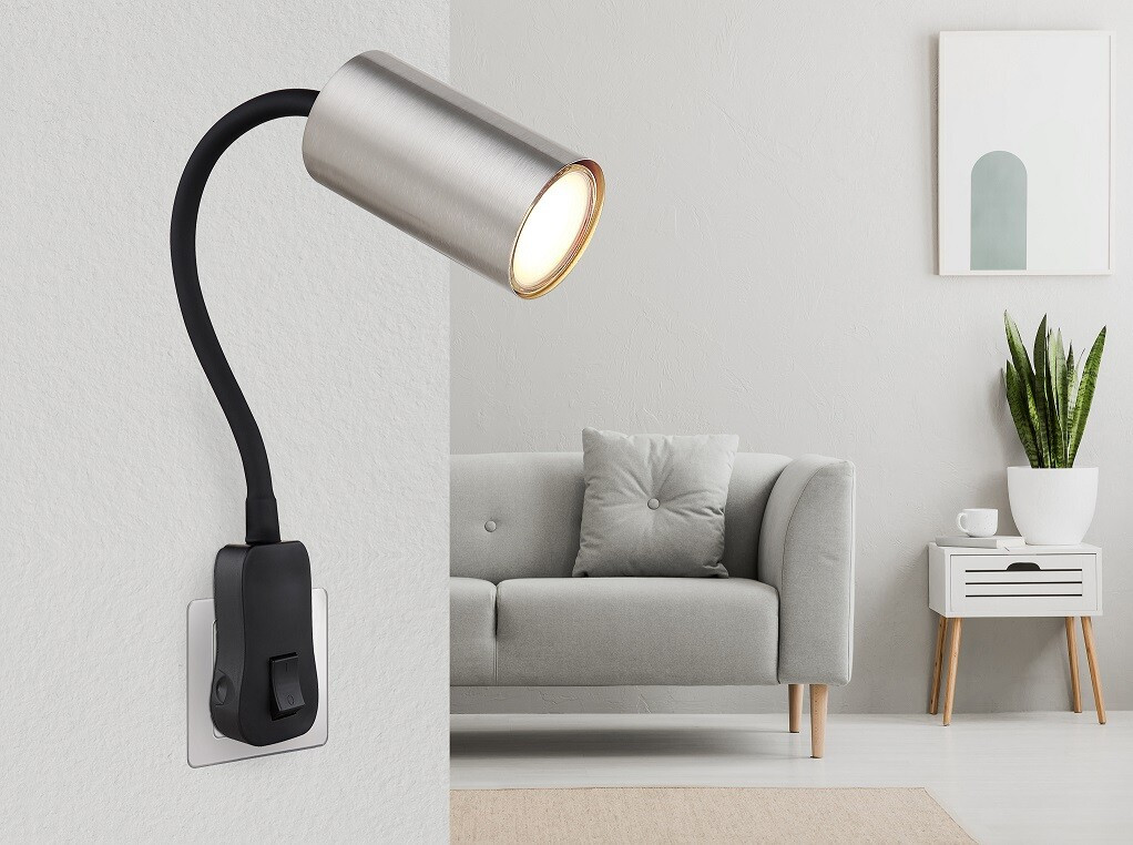 57911DP APLIQUE FOCO PARED ENCHUFABLE 1xGU10 25W 230V NEGRO NIQUEL ROBBY GLOBO