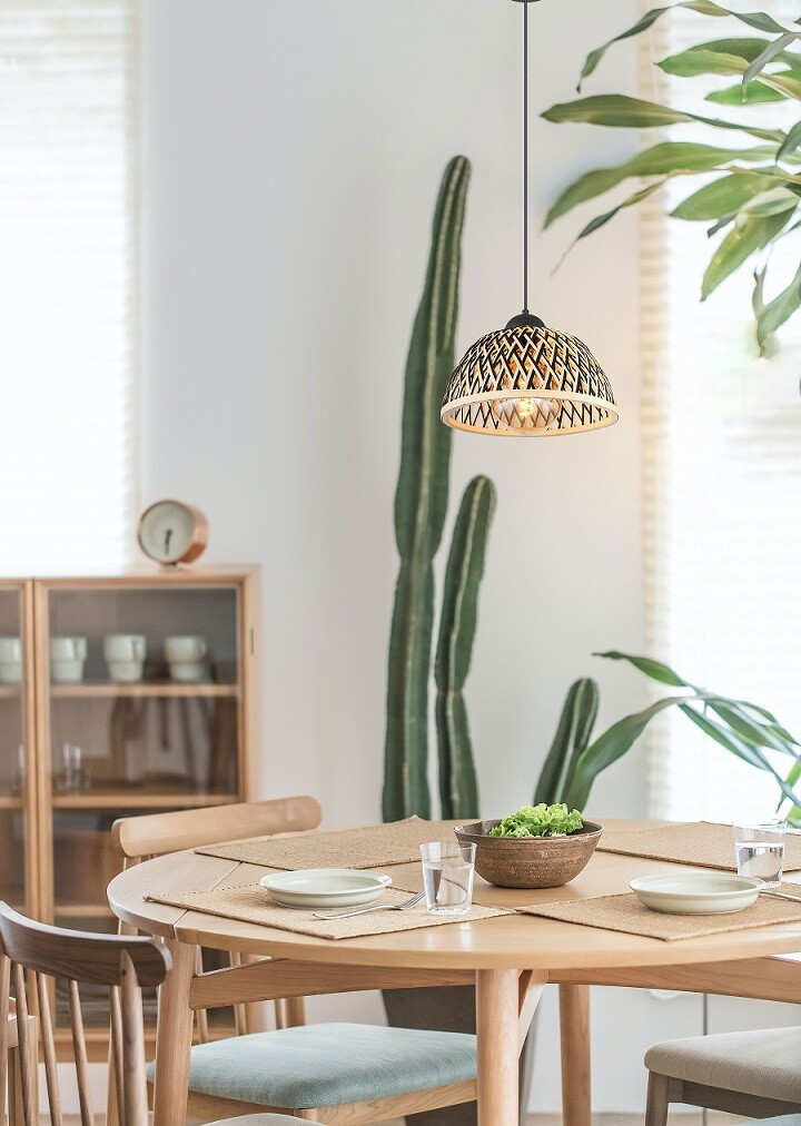 15767H LAMPARA COLGANTE 1xE27 LED 15W 230V Ø300mm BAMBU NATURAL NEGRO COLLY GLOBO