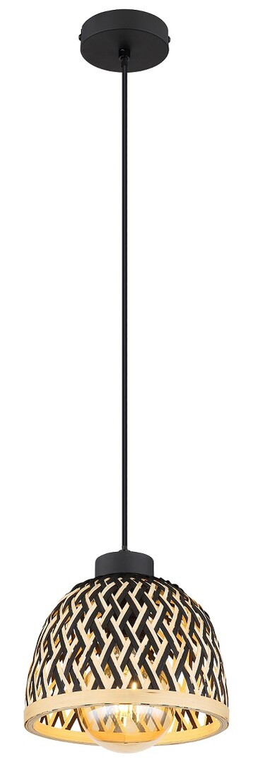 15767H2 LAMPARA COLGANTE 1xE27 LED 15W 230V Ø200mm BAMBU NATURAL NEGRO COLLY GLOBO